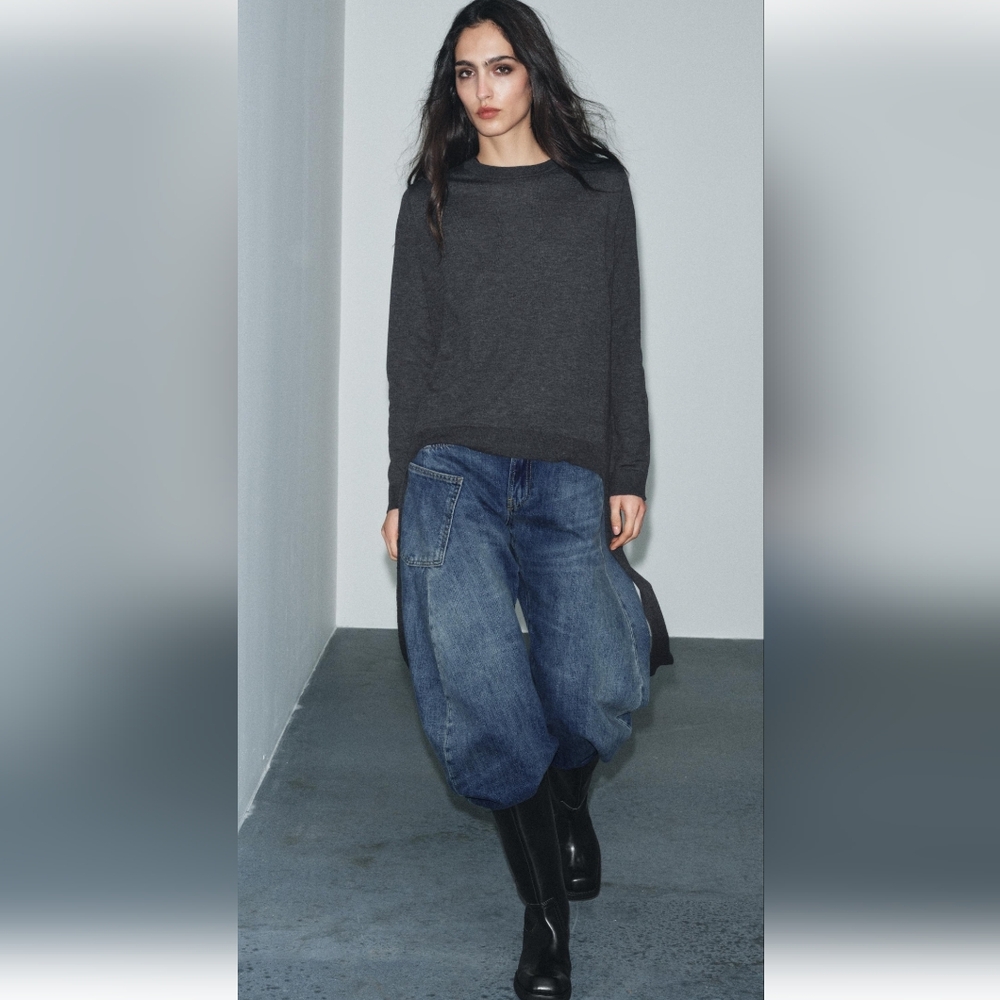 ZARA GRAY PLAIN KNIT SWEATER WITH SIDE STRAPS ✨️✨️✨️